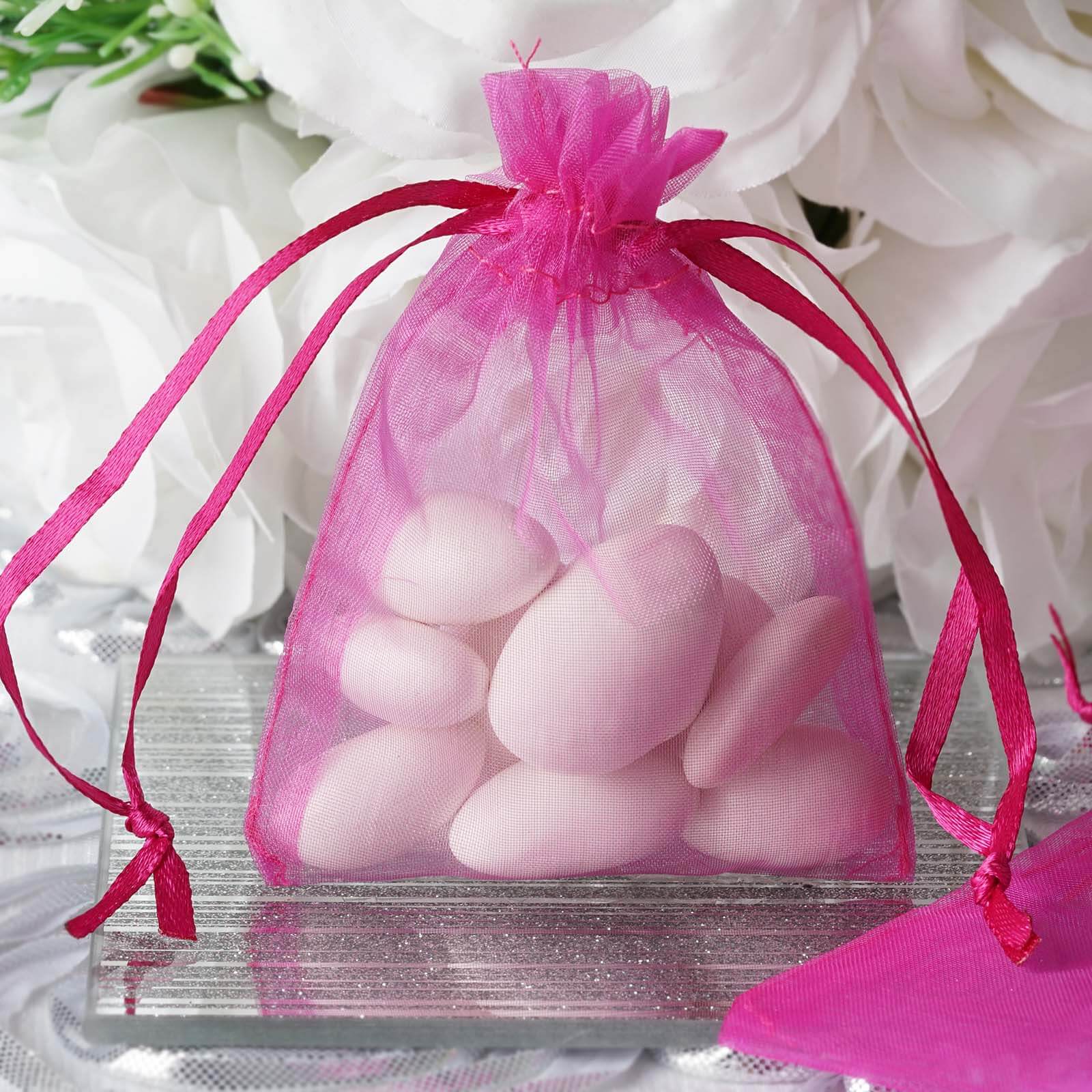 Fuchsia Organza Drawstring Favor Gift Bags
