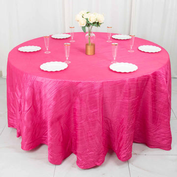 Fuchsia Seamless Accordion Crinkle Taffeta Round Tablecloth 120"