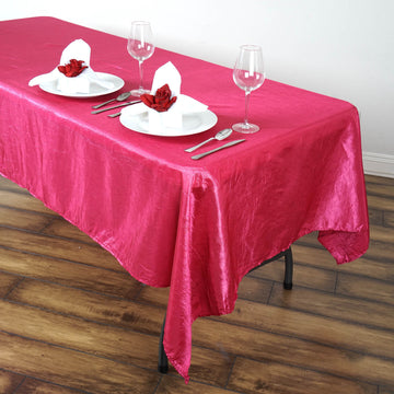 60"x102" Fuchsia Seamless Crinkle Crushed Taffeta Rectangular Tablecloth