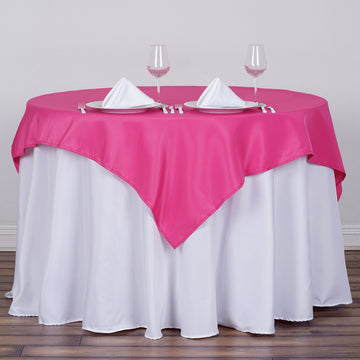 Add Elegance to Your Event with the Fuchsia Square Seamless Polyester Table Overlay