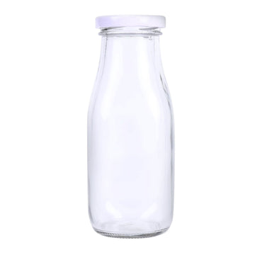Versatile and Stylish Party Decor - Clear Glass Milk Bottle Jars with Screw On Lids