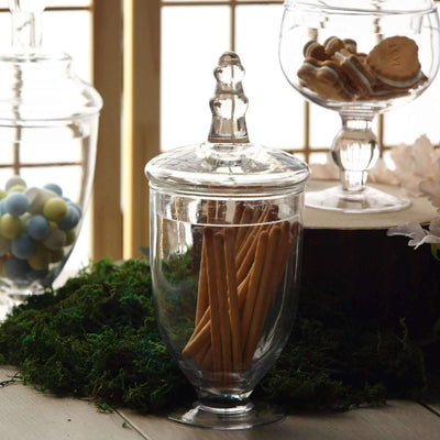 Glass apothecary jar with lid filled with breadsticks