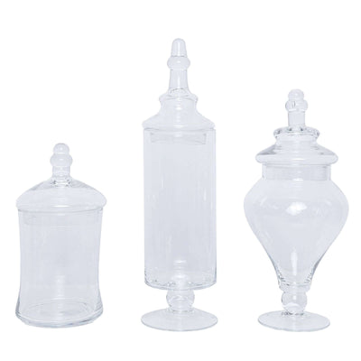 Set of three elegant glass apothecary jars