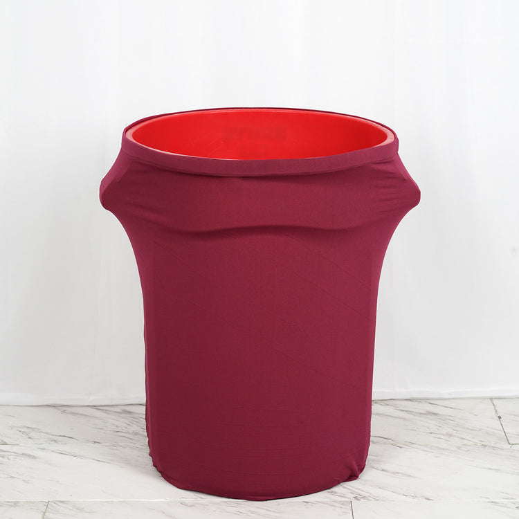 Burgundy Spandex Stretch Round Trash Bin 41 To 50 Gallons Container Cover