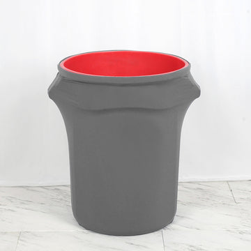 Charcoal Gray Stretch Spandex Round Trash Bin Container Cover 41-50 Gallons
