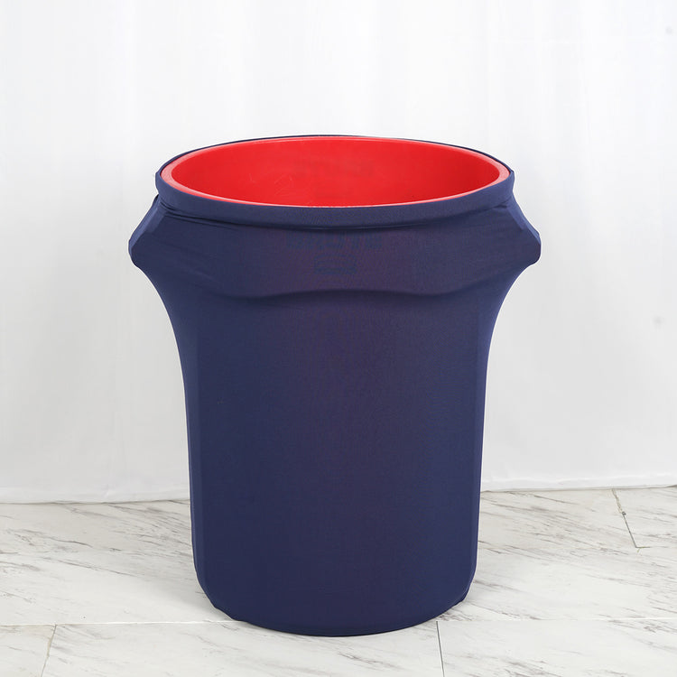 Navy Blue Spandex Stretch Round Trash Bin 41 To 50 Gallons Container Cover
