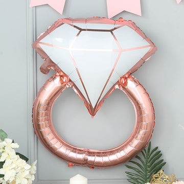 Giant Rose Gold White Diamond Ring Mylar Foil Helium Air Balloon 26"