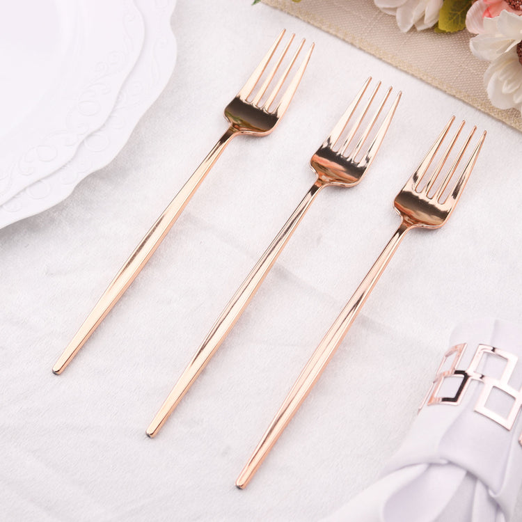 24 Pack Glossy Blush & Rose Gold Premium 8 Inch Heavy Duty Disposable Modern Silverware Forks Cutlery 