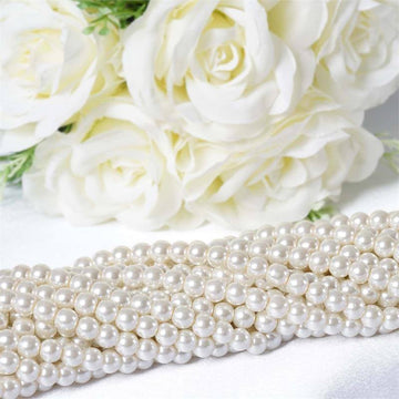 10 Pack | 8mm Glossy Ivory Faux Mother of Pearls Craft String Beads