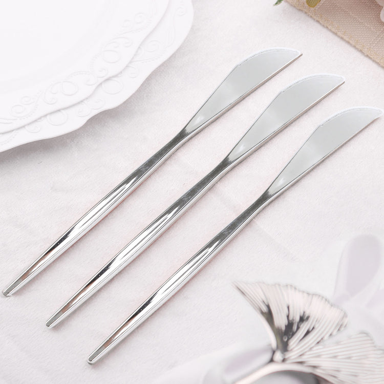 24 Pack Glossy Blush & Rose Gold Premium 8 Inch Heavy Duty Disposable Modern Silverware Knives Cutlery 