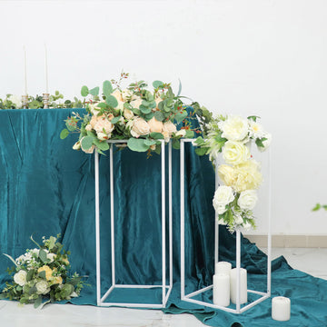 2 Pack | 24" Glossy White Metal Wedding Flower Stand, Geometric Vase Column Centerpiece