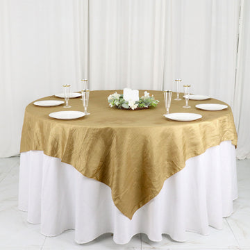 Gold Accordion Crinkle Taffeta Table Overlay, Square Tablecloth Topper 72"x72"