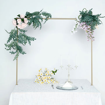 42" Gold Adjustable Over The Table Metal Wedding Arch Flower Rod Stand, Balloon Frame Pipe Stand
