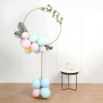 7ft | Gold Balloon Column With Hoop Flower Pillar Stand, Metal Arch Table Centerpiece - Height Adjustable