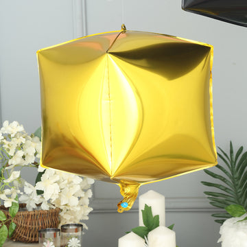 Gold Cube Mylar Balloons, 4D Square Foil Balloons 14"