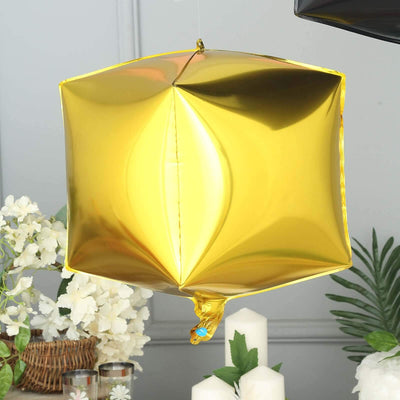 Gold geometric foil balloon for celebrations and events.