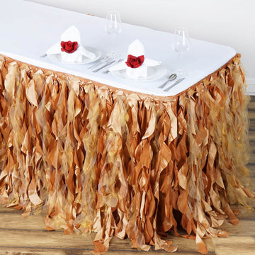14ft Gold Curly Willow Taffeta Table Skirt
