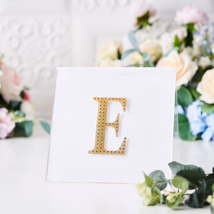 4 Inch Gold Decorative Rhinestone Alphabet Letter E Stickers 