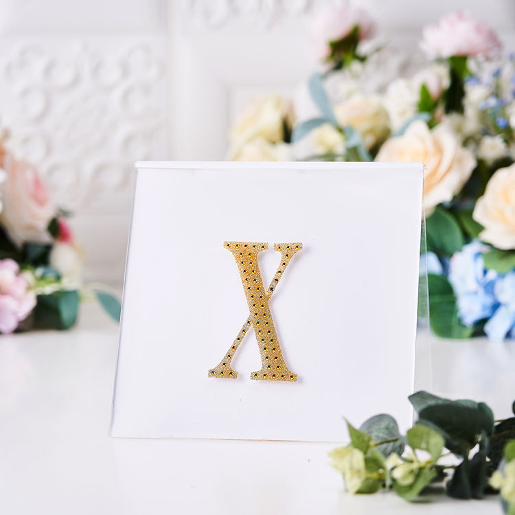 4 Inch Gold Decorative Rhinestone Alphabet Letter X Stickers DIY Crafts 