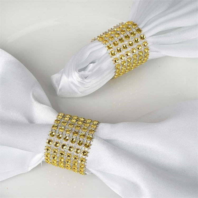 Diamond Rhinestone Napkin Ring With Velcro - Set of 10 - Gold