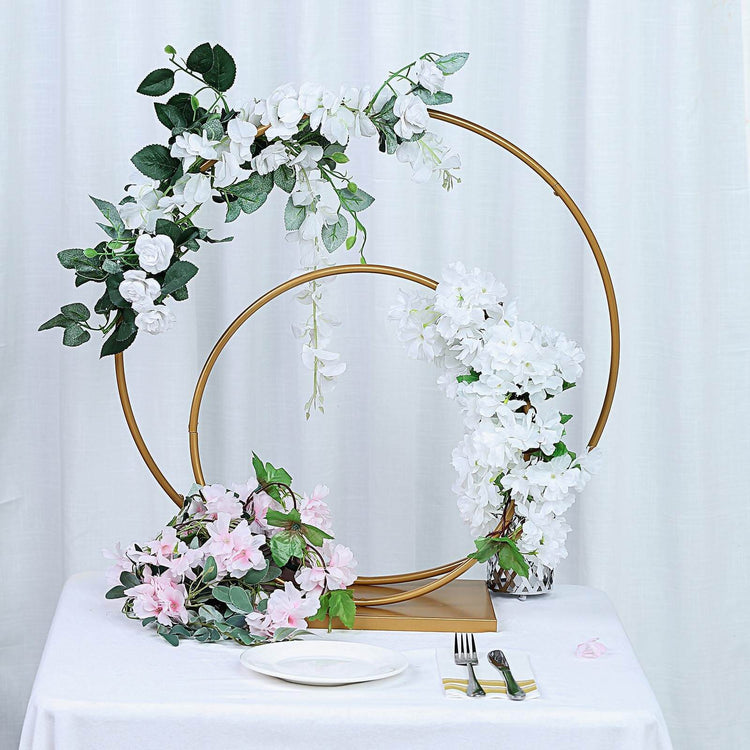Double Hoop 24 Inch 16 Inch Gold Metal Flower Stand