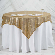 Gold Sequin Square Table Overlay 60 Inch x 60 Inch