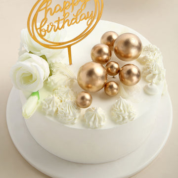 12 Pcs | Gold Faux Pearl Balls Cake Topper Picks, Foam Balloon Cupcake DIY Decor Supplies - Assorted Sizes