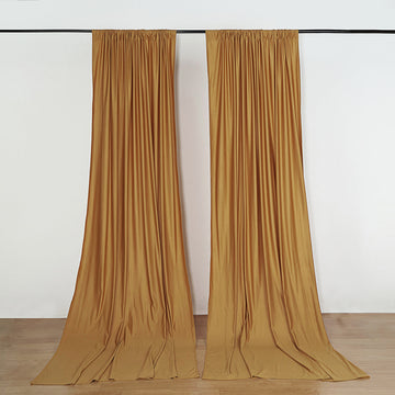 2 Pack Gold Scuba Polyester Curtain Panel Inherently Flame Resistant Backdrops Wrinkle Free With Rod Pockets - 10ftx10ft