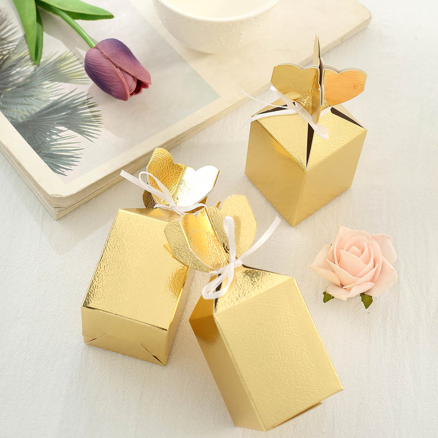 Gold Floral Top Satin Ribbon Favor Box 25 Pack