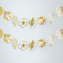 7 ft | Gold Foiled Paper Large Flowers & Leaves Hanging Garland