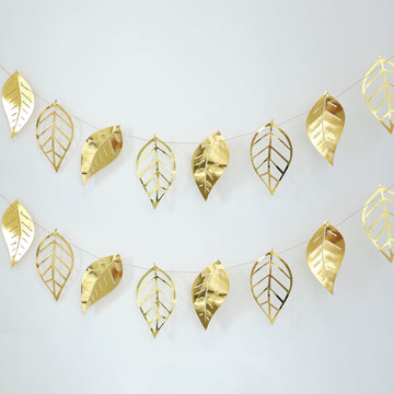 Gold Foiled Paper Assorted Leaves Hanging Garland Banner 7ft