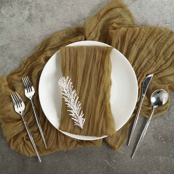 5 Pack | Gold Gauze Cheesecloth Boho Dinner Napkins | 24"x19"