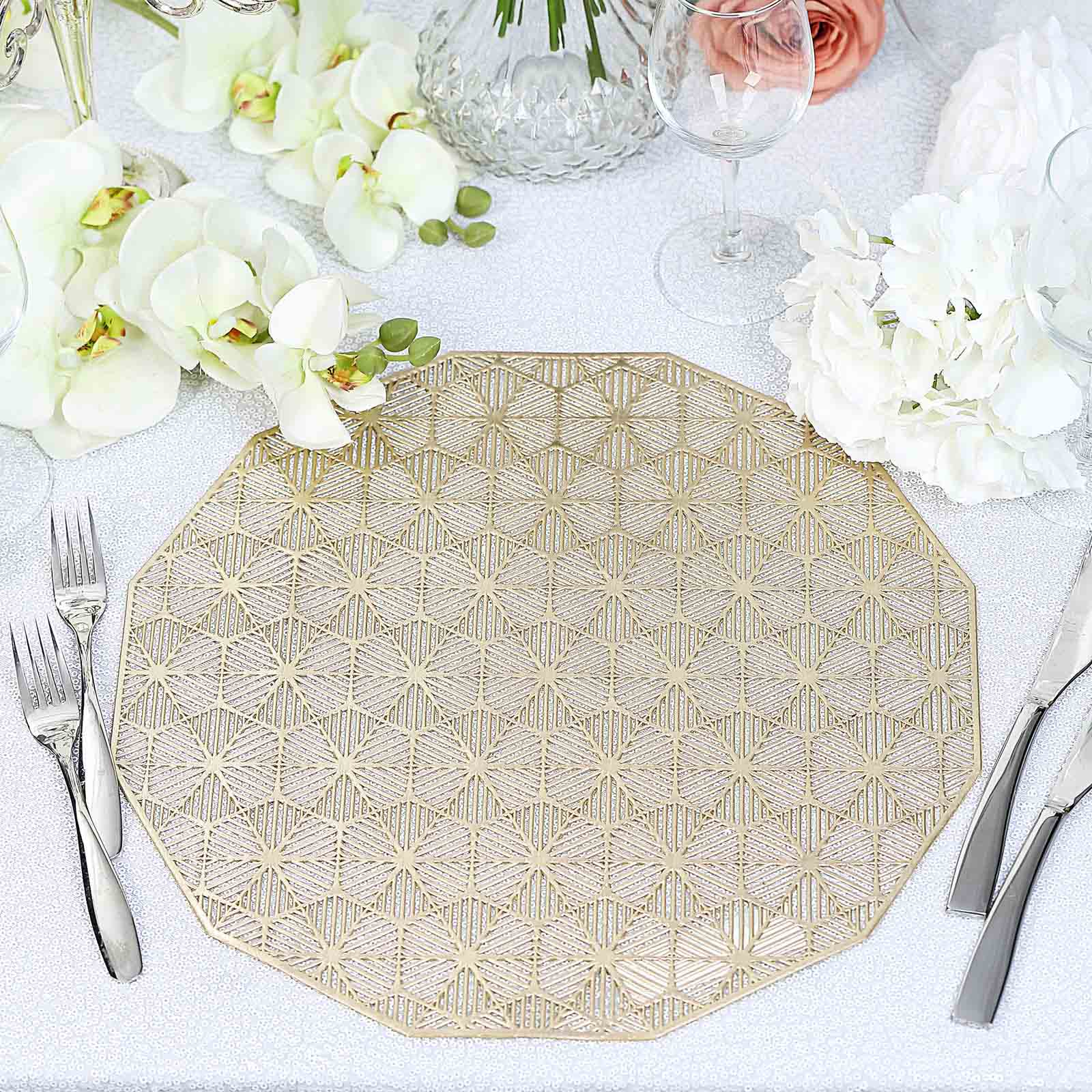 6 Pack 15 Rose Gold Metallic Non-Slip Placemats, Spiked Design