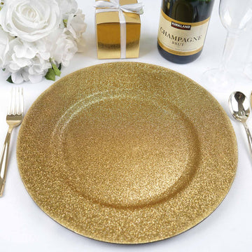 6 Pack Gold Glitter Acrylic Plastic Round Charger Plates 13"