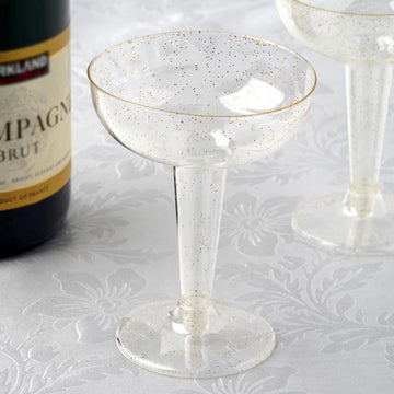 12 Pack Gold Glittered Clear Plastic Coupe Cocktail Glasses, Disposable Daiquiri Glasses 3oz