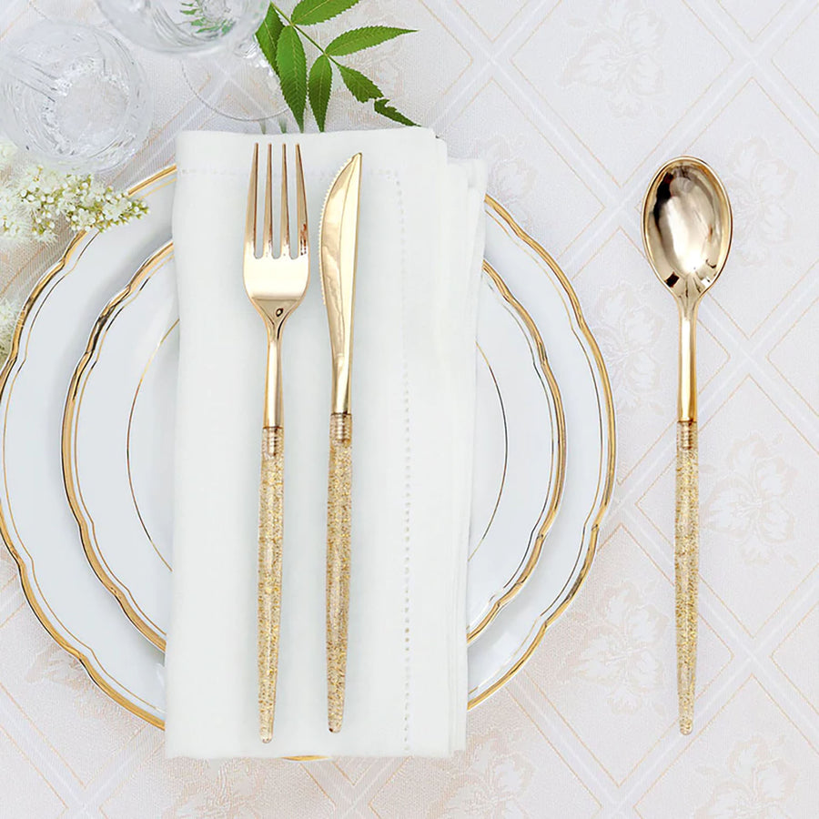 24 Pack 8 Inch Gold Glittered Disposable Plastic Cutlery Set