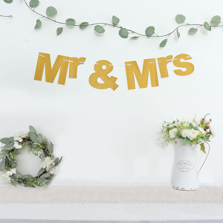 3 Feet Gold Glittered Mr And Mrs Wedding Anniversary Garland Banner
