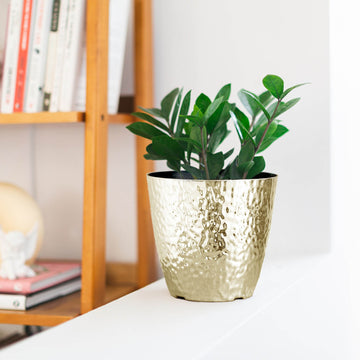 Gold Hammered Design Large Indoor Flower Plant Pot, Decorative Greenery Planter 11"