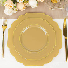 Gold Baroque Scalloped Edge Plastic Dessert Plates 8 Inch