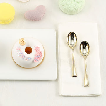 24 Pack | Gold 4" Heavy Duty Plastic Mini Dessert Spoons, Disposable Silverware