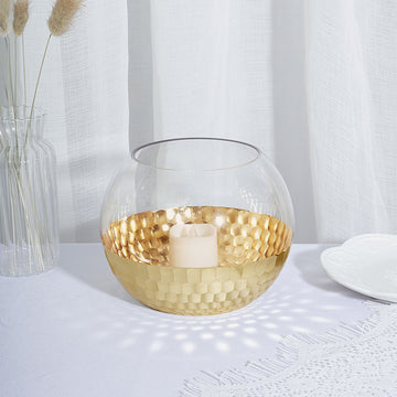 2 Pack | 4.5" Gold Honeycomb Glass Bubble Vase, Candle Holders Table Centerpiece