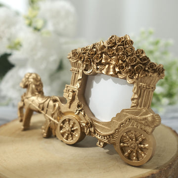 Gold Horse Carriage Resin Picture Frame Wedding Party Favor, European Style Place Card Holder 7"