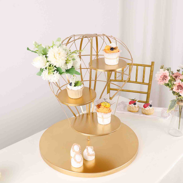 Gold Metal Hot Air Balloon Cupcake Stand 19 Inch 4 Tier