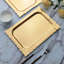 10 Pack Gold 14 Inch Textured Leather Serving Trays With Floral Cut Rim And Heavy Duty 1100 GSM