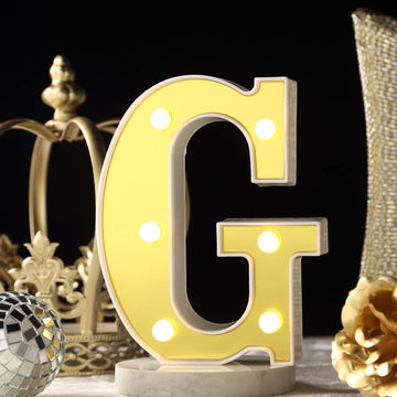 Gold 3D Marquee "G" Letters - Warm White 6 LED Light Up Letters 6"