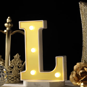 Gold 3D Marquee "L" Letters - Warm White 4 LED Light Up Letters 6"