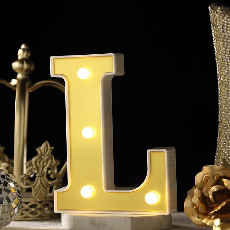 6 Gold 3D Marquee Letters - Warm White 4 LED Light Up Letters - L