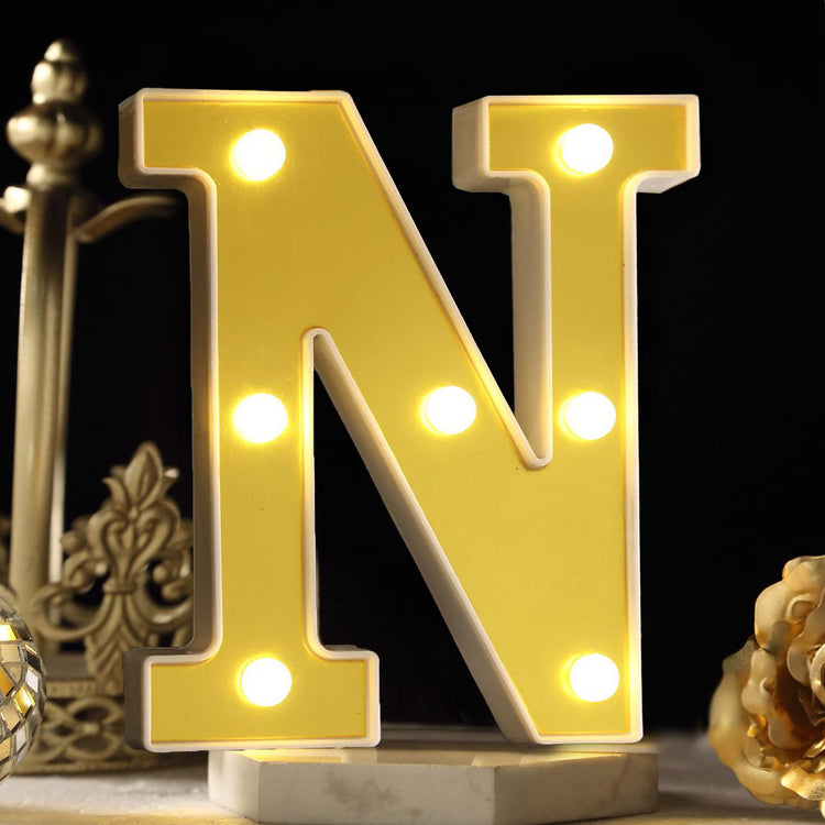 6 Gold 3D Marquee Letters - Warm White 7 LED Light Up Letters - N