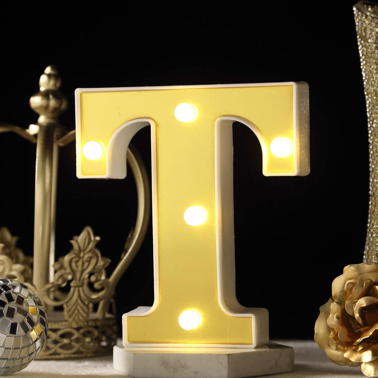 6 Gold 3D Marquee Letters - Warm White 5 LED Light Up Letters - T