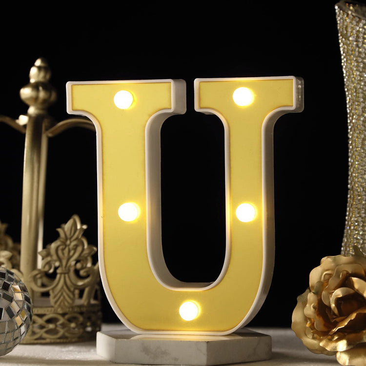 6 Gold 3D Marquee Letters - Warm White 5 LED Light Up Letters - U